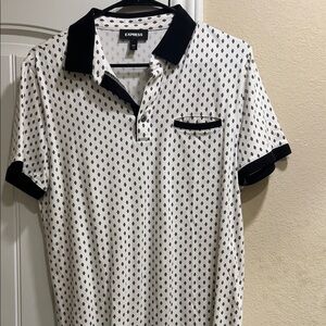Express Men's Polo with Black and White Pattern
